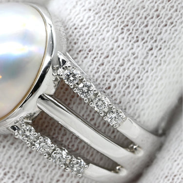 タサキ TASAKI マベパール ダイヤモンド パールホワイト×ホワイトゴールド K18WG パール ダイヤモンド リング 指輪 TASAKI 真珠 Au750 18K 大粒 ハーフパールシェイプ 11.5号