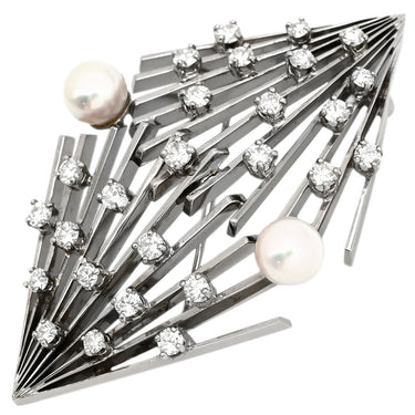ミキモト MIKIMOTO あこやパール ダイヤ パールホワイト×ホワイトゴールド K14WG パール ダイヤモンド ブローチ MIKIMOTO 750 14K 14金 ネックレストップ