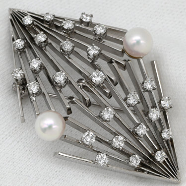 ミキモト MIKIMOTO あこやパール ダイヤ パールホワイト×ホワイトゴールド K14WG パール ダイヤモンド ブローチ MIKIMOTO 750 14K 14金 ネックレストップ