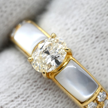 タサキ TASAKI ダイヤ シェル デザインリング ホワイト×イエローゴールド K18YG ダイヤモンド パール リング 指輪 TASAKI Au750 18K 18金 オーバルブリリアントカット 10.5号