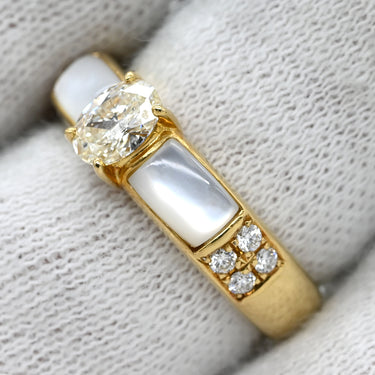 タサキ TASAKI ダイヤ シェル デザインリング ホワイト×イエローゴールド K18YG ダイヤモンド パール リング 指輪 TASAKI Au750 18K 18金 オーバルブリリアントカット 10.5号