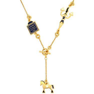 エルメス HERMES シュバル グランド パラード マルチカラー×ゴールド GP ネックレス ネイビー 白 3モチーフ ドロップ スイング