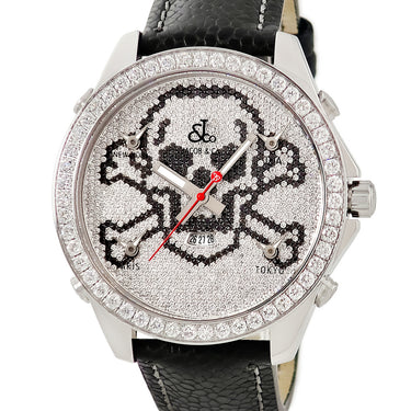 腕時計 ジェイコブ JACOB&CO 5タイムゾーン 47mm スカル JC-SKULLD クオーツ メンズ 純正全面ダイヤ GMT 骸骨 ドクロ