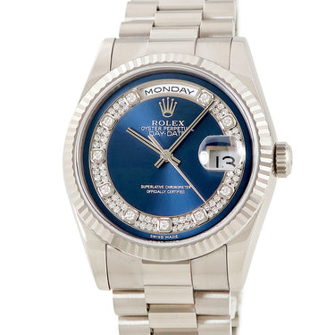 腕時計 ロレックス ROLEX デイデイト ミリヤード 118239 P番 自動巻き メンズ メーカーOH済 P番 K18WG無垢 純正ダイヤ ブルー 青