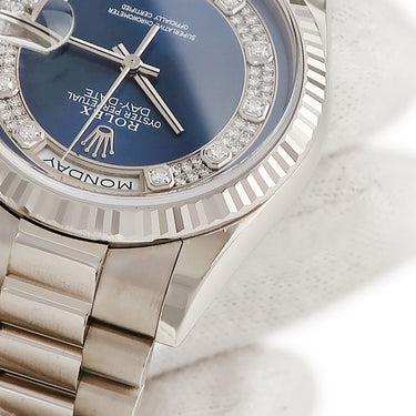 腕時計 ロレックス ROLEX デイデイト ミリヤード 118239 P番 自動巻き メンズ メーカーOH済 P番 K18WG無垢 純正ダイヤ ブルー 青