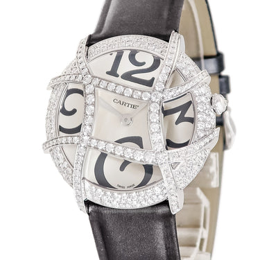 腕時計 カルティエ Cartier ロンドフォル WJ304350 クオーツ レディース メーカーOH済 K18WG無垢 純正ダイヤ シルバー グリッド