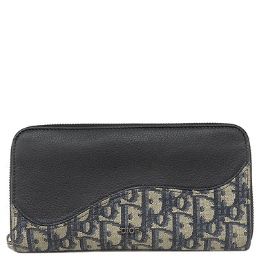 クリスチャン・ディオール Christian Dior Saddle ロングジップウォレット 2ADBC315YKS_H05E ベージュ×ブラック コットン レザー テクニカルファブリック 長財布 ガンメタル金具 小銭入れ ジャガード
