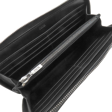 クリスチャン・ディオール Christian Dior Saddle ロングジップウォレット 2ADBC315YKS_H05E ベージュ×ブラック コットン レザー テクニカルファブリック 長財布 ガンメタル金具 小銭入れ ジャガード