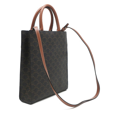 セリーヌ CELINE スモール バーティカル カバ タン レザー トリオンフキャンバス 2WAYバッグ ゴールド金具 茶 ロゴ トリオンフ トート