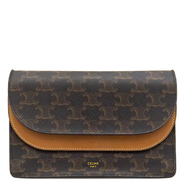 セリーヌ CELINE ストラップ デュオウオレット S-SD-0241 タン カーフ トリオンフキャンバス 2WAYバッグ ゴールド金具 茶 Wフラップ ショルダー クラッチ