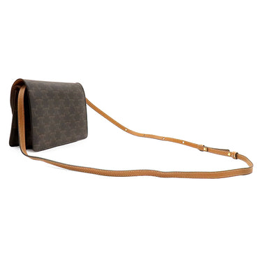 セリーヌ CELINE ストラップ デュオウオレット S-SD-0241 タン カーフ トリオンフキャンバス 2WAYバッグ ゴールド金具 茶 Wフラップ ショルダー クラッチ