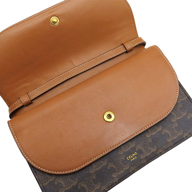 セリーヌ CELINE ストラップ デュオウオレット S-SD-0241 タン カーフ トリオンフキャンバス 2WAYバッグ ゴールド金具 茶 Wフラップ ショルダー クラッチ