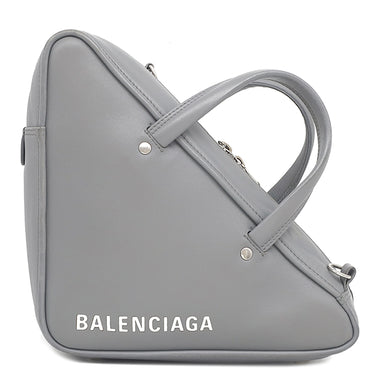 バレンシアガ BALENCIAGA トライアングル ダッフル S グレー レザー 2WAYバッグ シルバー金具 三角形 ハンドバッグ ショルダー