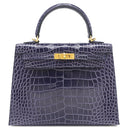 エルメス HERMES ケリー25 外縫い ブルーアンクル アリゲーター 2WAYバッグ ゴールド金具 クロコ ショルダー シャイン