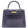 エルメス HERMES ケリー25 外縫い ブルーアンクル アリゲーター 2WAYバッグ ゴールド金具 クロコ ショルダー シャイン