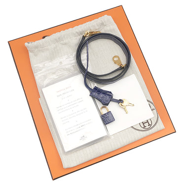 エルメス HERMES ケリー25 外縫い ブルーアンクル アリゲーター 2WAYバッグ ゴールド金具 クロコ ショルダー シャイン
