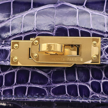 エルメス HERMES ケリー25 外縫い ブルーアンクル アリゲーター 2WAYバッグ ゴールド金具 クロコ ショルダー シャイン