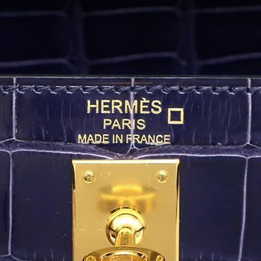 エルメス HERMES ケリー25 外縫い ブルーアンクル アリゲーター 2WAYバッグ ゴールド金具 クロコ ショルダー シャイン