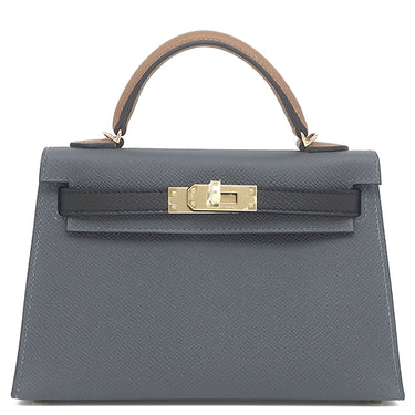 エルメス HERMES ミニケリードゥ 外縫い グリミスティ×ブラック×アルザン ヴォーエプソン 2WAYバッグ シャンパンゴールド金具 ショルダー トリコロール