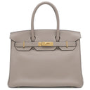 エルメス HERMES バーキン30 グリアスファルト レザー トリヨンノビーヨ ハンドバッグ ゴールド金具 グレージュ リカラー有