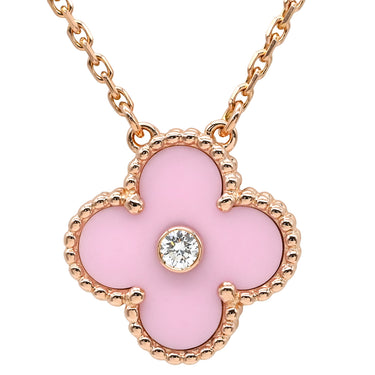 ヴァンクリーフアーペル Van Cleef & Arpels ヴィンテージ アルハンブラ ピンクXローズゴールド K18PG ダイヤモンド セーブル ネックレス PG金具 2015年ホリデー限定 セーブル 1Pダイヤ 18K