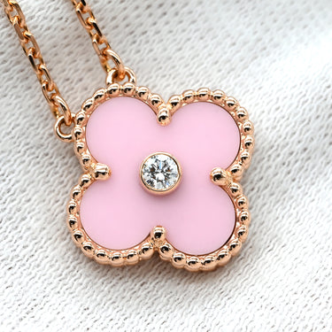 ヴァンクリーフアーペル Van Cleef & Arpels ヴィンテージ アルハンブラ ピンクXローズゴールド K18PG ダイヤモンド セーブル ネックレス PG金具 2015年ホリデー限定 セーブル 1Pダイヤ 18K