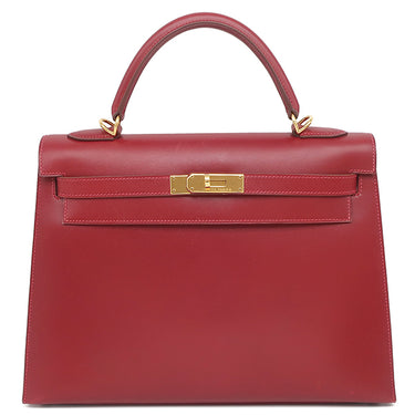 エルメス HERMES ケリー32 外縫い ヴァーミリオン ボックスカーフ 2WAYバッグ ゴールド金具 赤