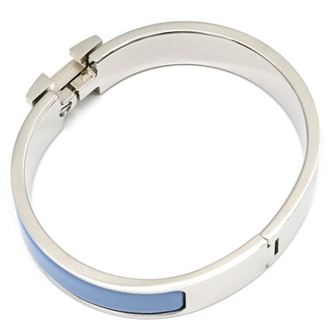 エルメス HERMES クリックH PM ブルー×シルバー メタル エナメル ブレスレット 青 ライトブルー Hブレス