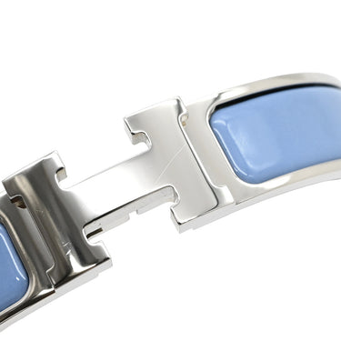 エルメス HERMES クリックH PM ブルー×シルバー メタル エナメル ブレスレット 青 ライトブルー Hブレス