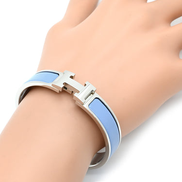 エルメス HERMES クリックH PM ブルー×シルバー メタル エナメル ブレスレット 青 ライトブルー Hブレス