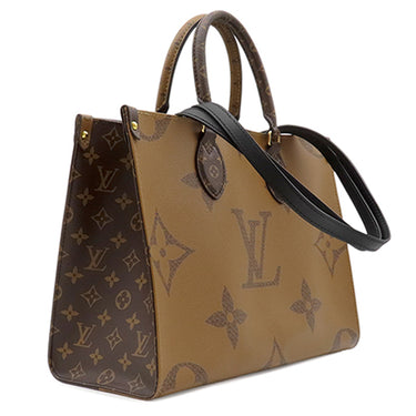 ルイヴィトン LOUIS VUITTON オンザゴー MM M45321 モノグラム モノグラムキャンバス モノグラムリバースキャンバス トートバッグ ゴールド金具 茶 ハンドバッグ