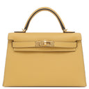 エルメス HERMES ミニケリードゥ 外縫い パイユ ヴォーエプソン 2WAYバッグ ゴールド金具 黄色 ショルダー 2025年製