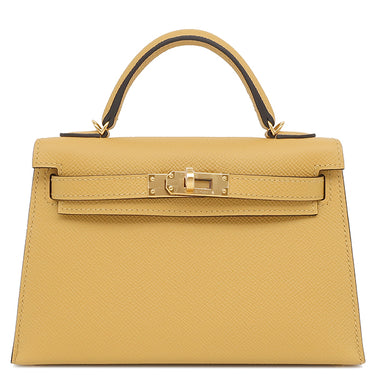 エルメス HERMES ミニケリードゥ 外縫い パイユ ヴォーエプソン 2WAYバッグ ゴールド金具 黄色 ショルダー 2025年製