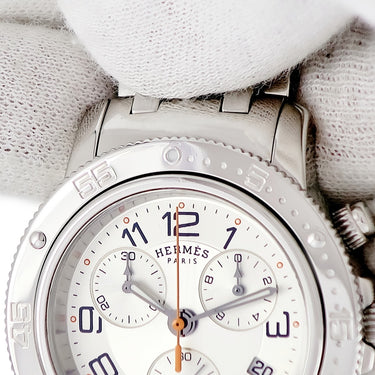 腕時計 エルメス HERMES クリッパー ダイバー クロノグラフ CP2.410 クオーツ メンズ スモールセコンド デイト アラビア