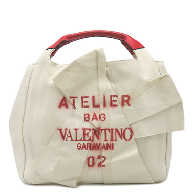 ヴァレンティノ VALENTINO アトリエ 02 ボウエディション UW0B0H95SVJ アイボリー×レッド キャンバス レザー 2WAYバッグ シルバー金具 白 赤 肩掛け トート