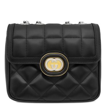 グッチ GUCCI デコ レザー チェーンショルダー 741457 ブラック レザー ショルダーバッグ シルバー金具 黒 ゴールド×シルバー