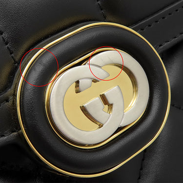 グッチ GUCCI デコ レザー チェーンショルダー 741457 ブラック レザー ショルダーバッグ シルバー金具 黒 ゴールド×シルバー