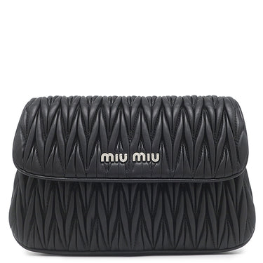 ミュウミュウ MIU MIU マテラッセ ショルダー 5BH126 NERO レザー ショルダーバッグ シルバー金具 黒 ロゴプレート チェーン