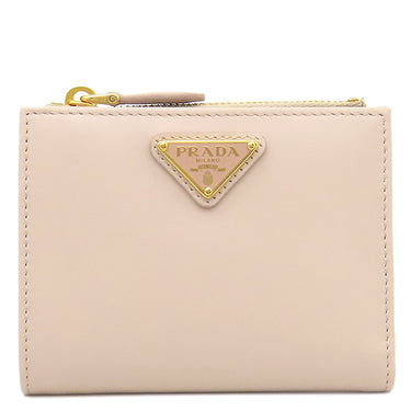 プラダ PRADA トライアングル ロゴ コンパクトウォレット 1ML050 ベージュピンク レザー 二つ折り財布 ゴールド金具 2つ折り