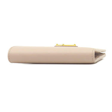 プラダ PRADA トライアングル ロゴ コンパクトウォレット 1ML050 ベージュピンク レザー 二つ折り財布 ゴールド金具 2つ折り