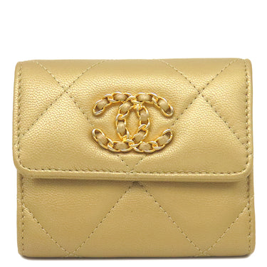 シャネル Chanel シャネル19 フラップ ウォレット AP1789 ゴールド ラムスキン 三つ折り財布 ゴールド金具 ディズヌフ ココマーク