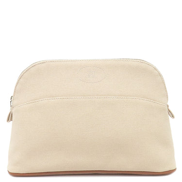 エルメス HERMES ボリードポーチ MM ナチュラル×オレンジ コットン ポーチ シルバー金具