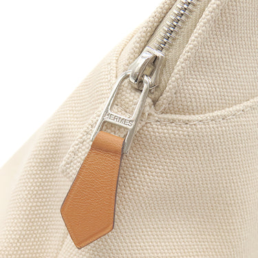 エルメス HERMES ボリードポーチ MM ナチュラル×オレンジ コットン ポーチ シルバー金具