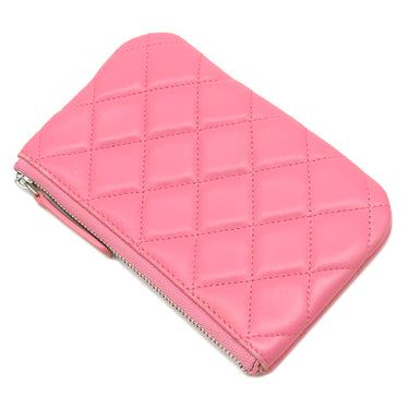 シャネル CHANEL クラシック スモール ジップ ポーチ A82365 ピンク ラムスキン ポーチ シルバー金具 ココマーク