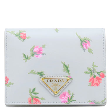 プラダ PRADA フラワー メタルロゴ コンパクトウォレット 1MV204 PERLA レザー 二つ折り財布 ゴールド金具 ソフトカーフ キルティング