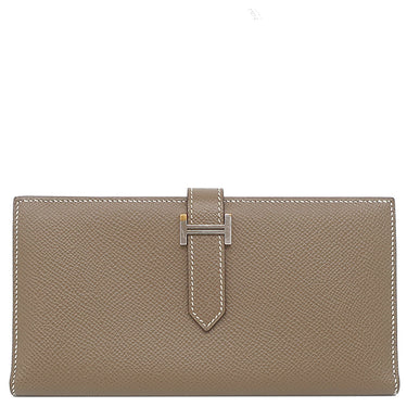 エルメス HERMES ベアンスフレ エトゥープ ヴォーエプソン 長財布 シルバー金具 グレージュ 二つ折り財布