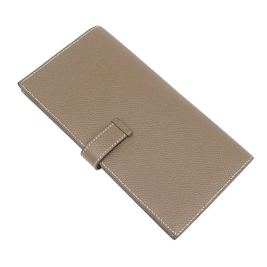 エルメス HERMES ベアンスフレ エトゥープ ヴォーエプソン 長財布 シルバー金具 グレージュ 二つ折り財布