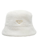 プラダ PRADA シアリング バケットハット 1HC137 ホワイト シープスキン シープファー 14037 ハット 白 三角ロゴ バケハ ファー