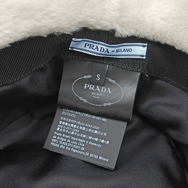 プラダ PRADA シアリング バケットハット 1HC137 ホワイト シープスキン シープファー 14037 ハット 白 三角ロゴ バケハ ファー