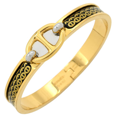 エルメス HERMES ミニクリック PM シェーヌダンクル ブラック×ゴールド メタル エナメル バングル ゴールド金具 バングル 黒 金